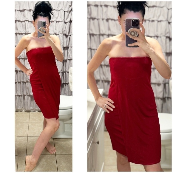 Gianni Versace Couture 44 Sz 8 6 Red Strapless Faux Wrap Slinky Dress Formal - Picture 1 of 15